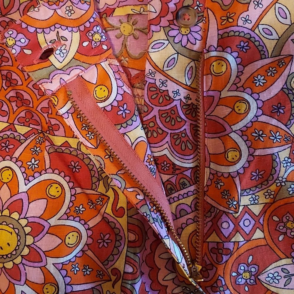 Billabong X Smiley Retro Festival Boho Floral Psychedelic Linen Blend Pants 27 - Picture 4 of 10
